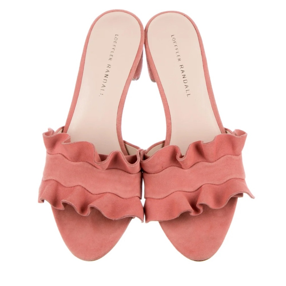 Loeffler Randall Suede Ruffle Embellishment Mules size 10 with original box